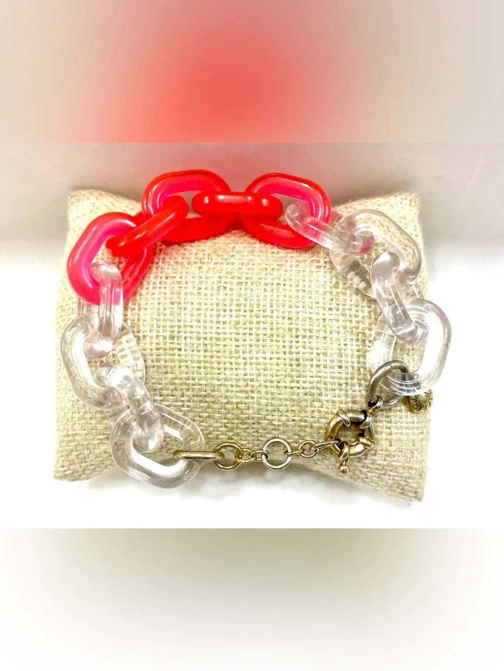 J. Crew Clear and Hot Pink Link Bracelet with Gold-Tone Clasp
